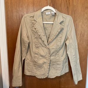 Spiegel ruffled tan jacket size 6 excellent shape. Like new.